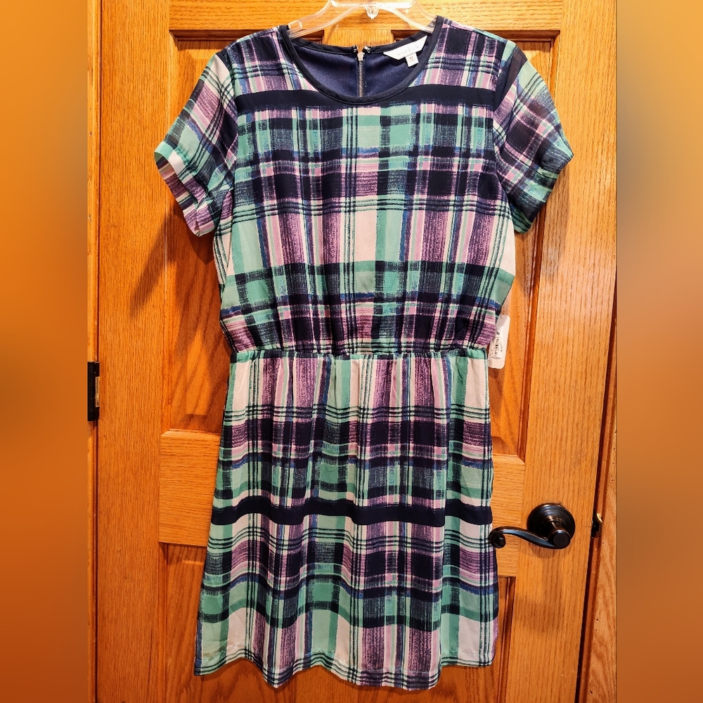 Charming Charlie Purple and Green casual dress with Raglan Sleeves